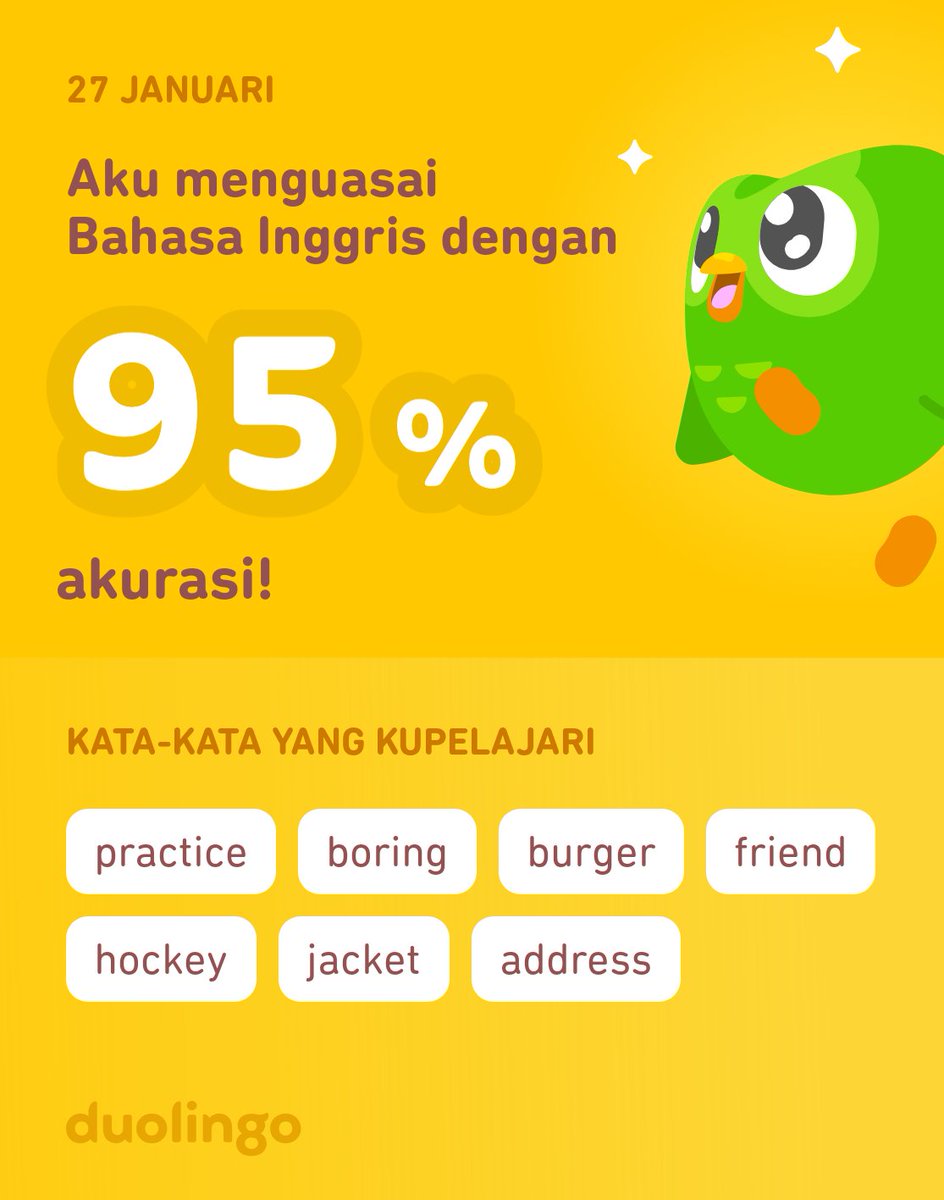 Aku sedang belajar Bahasa Inggris di Duolingo! Seru, efektif, dan gratis!