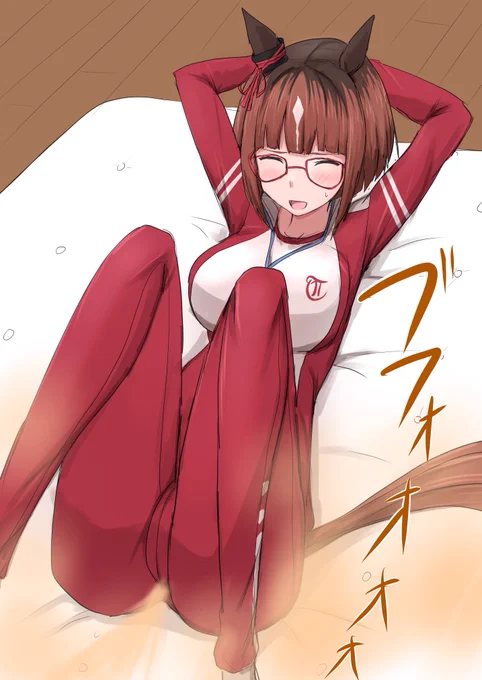 お題の腹筋トレーニング中におならが出てしまい照れ笑いするウマ娘トランセンドです。 