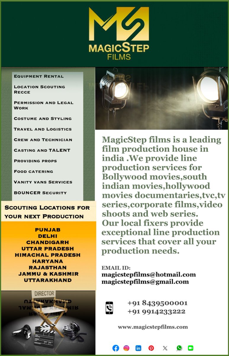 magicstepfilms's tweet photo. We work with talented directors, DOPs and the best film crews North India has to offer.
#fillm #India #bollywood #magicstepfilms #movies #mumbai #netflix #hollywood  #bollywoodnews #cinema #cinematographer #filmmaker #songs #filmmaking #cinematography #hollywoodmovies https://t.co/U7C1CC8LSU