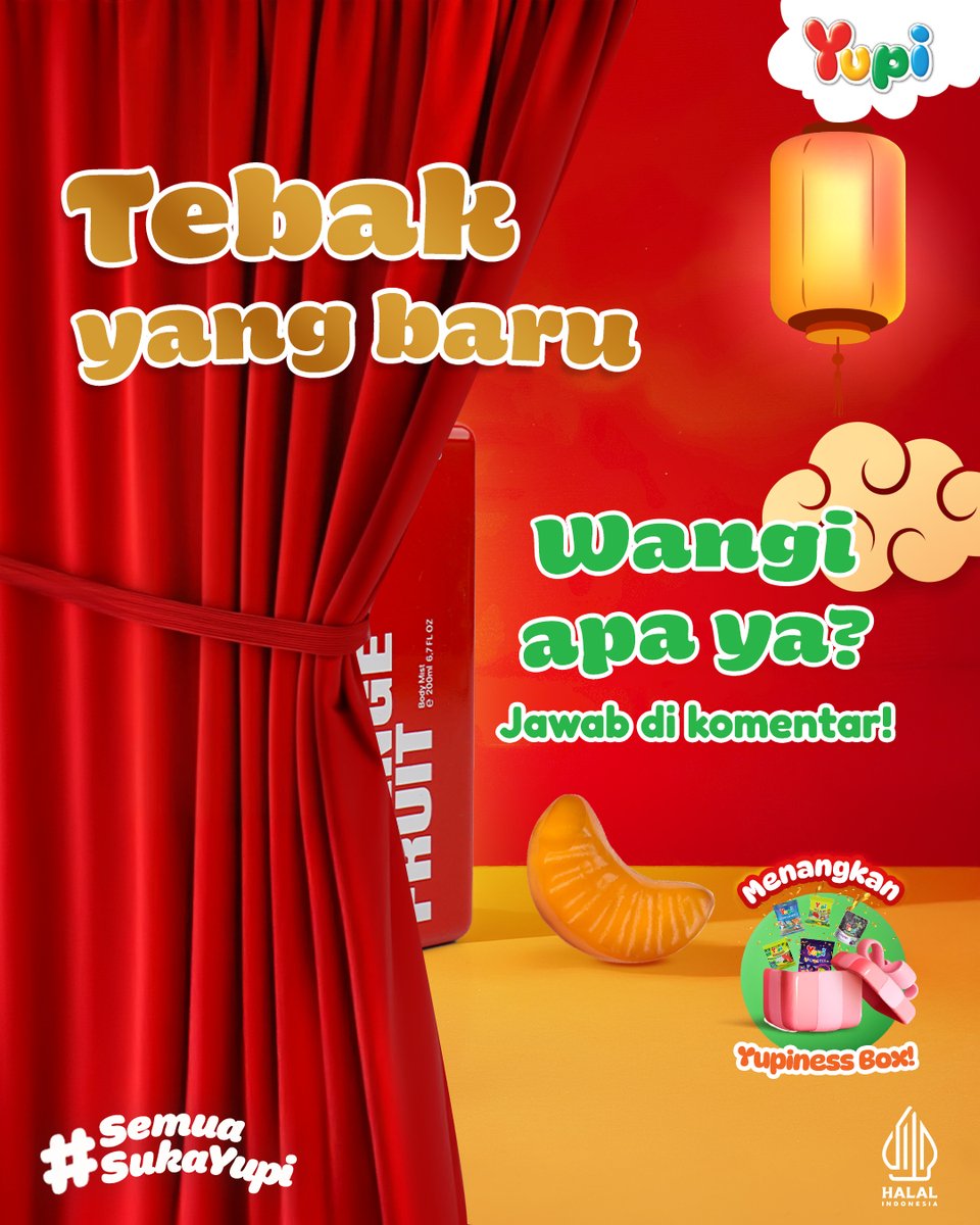Menangkan Yupiness Box buat Yupiers yang bisa tebak wangi dari produk special edition kali ini. Yumin kasih clue: Yupi Special Imlek 🍊😜

Syarat &amp; Ketentuan :
1. Follow Twitter Yupi.
2. Like dan jawab di kolom komentar.
3. Yupiers boleh ikutan &amp; jawab berkali-kali.
4. Giveaway