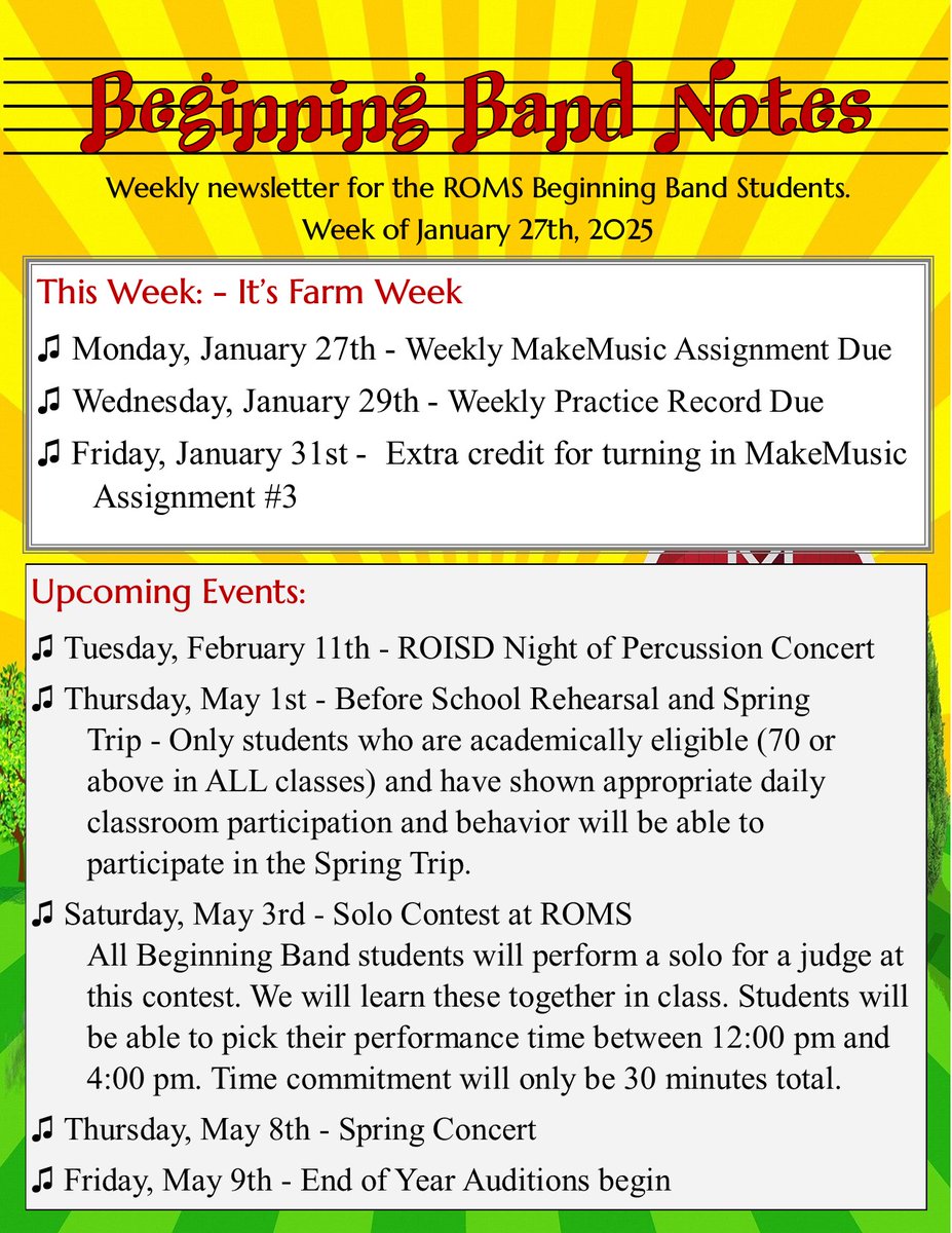 RedOakMSBand's tweet photo. See below for this week's newsletters. We are excited about a full week of music! https://t.co/SPGa0oSyTd