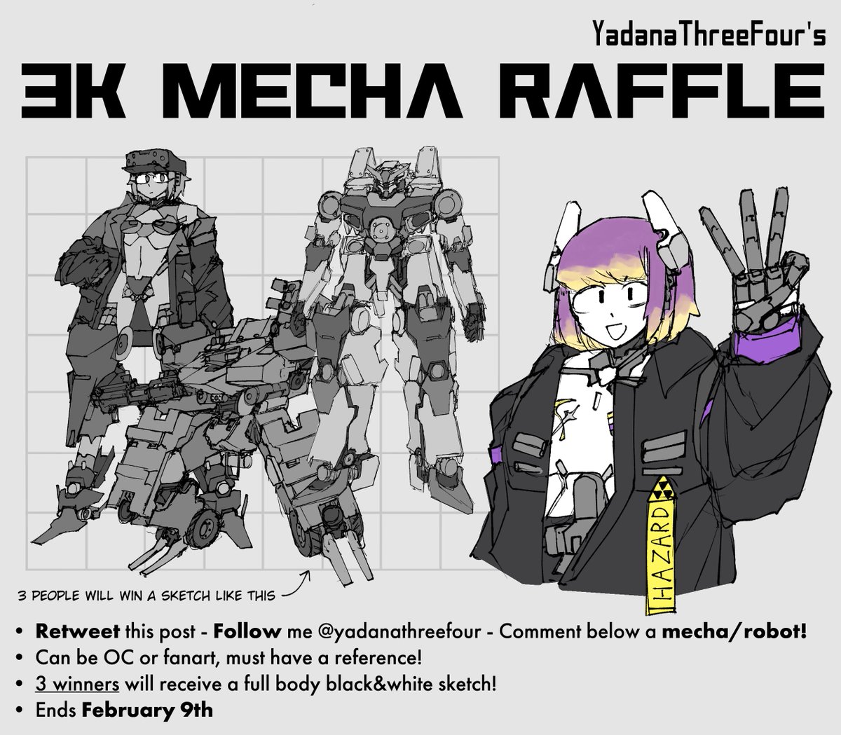 ☢️ 3K MECHA RAFFLE ☢️

hosting a giveaway to celebrate 3k followers! RT, follow, and comment with your robot/mecha to enter 

winners will be announced 2/9!