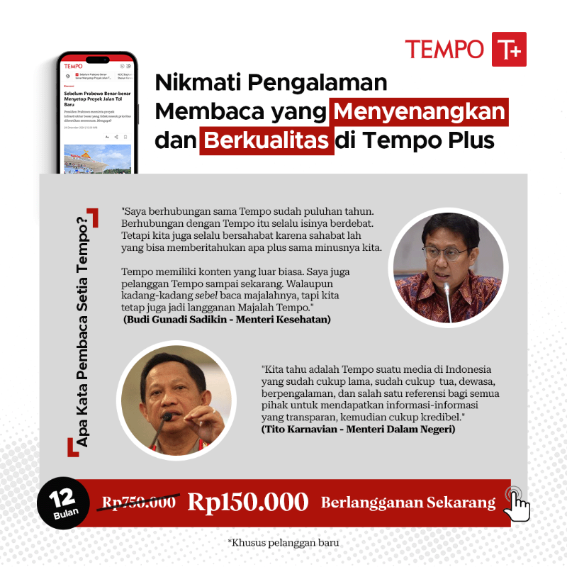 Tempo_Plus's tweet photo. Penawaran spesial untuk Anda yang ingin berlangganan Tempo Plus!

Dapatkan potongan harga sebesar 600ribu untuk akses berita eksklusif dengan 100+ kategori berita dan arsip sejak 1971 selama 12 bulan. 

Khusus pelanggan baru. Yuk, berlangganan sekarang, Sahabat Tempo!