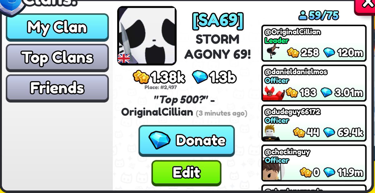 anyone wanna join my alts clan? i want this clan too be a casual top 500 clan so i’m looking for members who are able to participate in clan battles.
