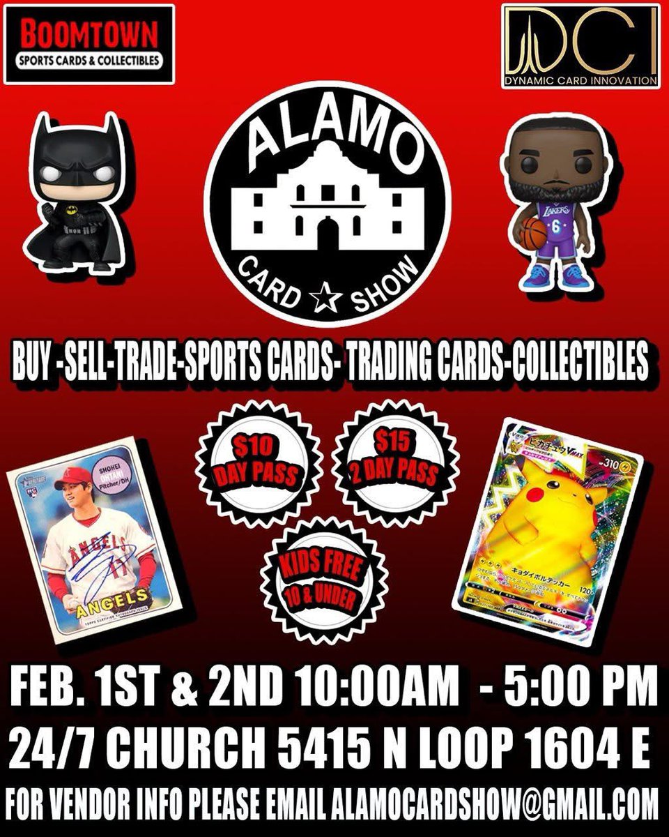wemby210's tweet image. @alamocardshow
San Antonio, Texas
Saturday 2/1 (10AM - 5PM)
Sunday 2/2 (10AM - 5PM)
5415 N Loop 1604 E 78247

Vince Young (@VinceYoung10) will be in attendance to sign autographs and take photos Sunday 2PM - 4PM #HookEm 

Free admission for kids.
@CardPurchaser #thehobby