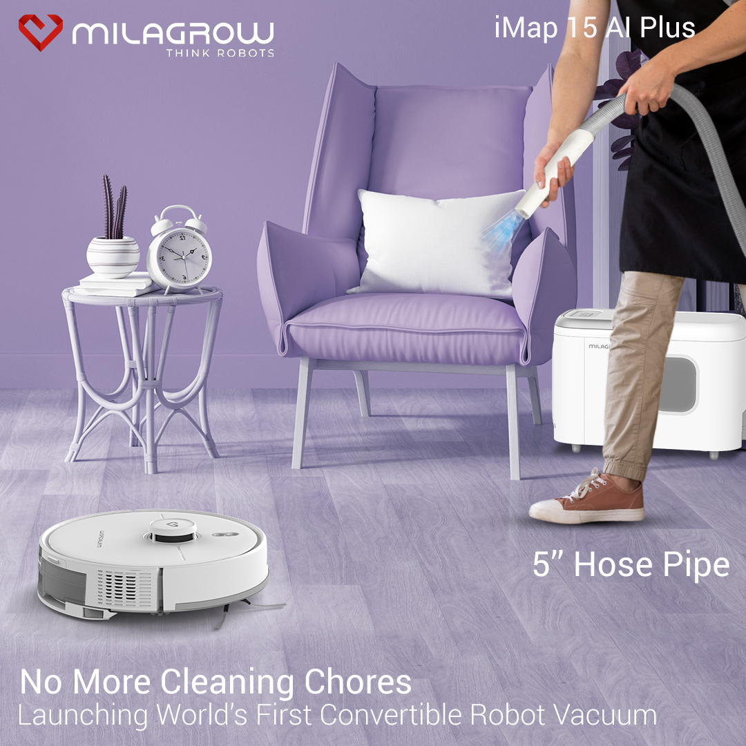 MilagrowRobots's tweet image. Introducing iMap AI Plus, India’s first convertible robot vacuum with a unique hose pipe feature for furniture cleaning! Experience smarter cleaning today with ultimate flexibility and precision.
Shop Now: zurl.co/E16k6

#Milagrow #RobotVacuumCleaner #ConvertibleRobot