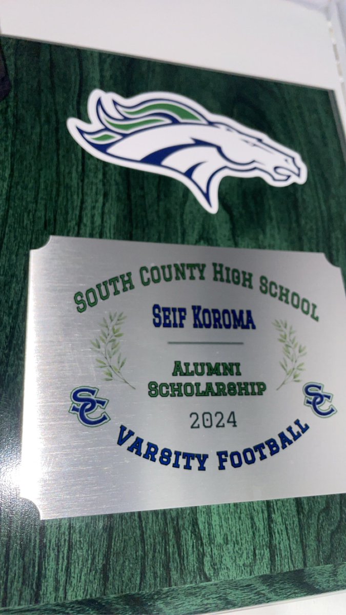 I’m honored to receive the South County Alumni Scholarship award! <a href="/SCF_Alumni/">SCFAA</a> <a href="/SoCoFootball/">Stallion Football</a> <a href="/CoachPannoni/">Coach Pannoni</a>