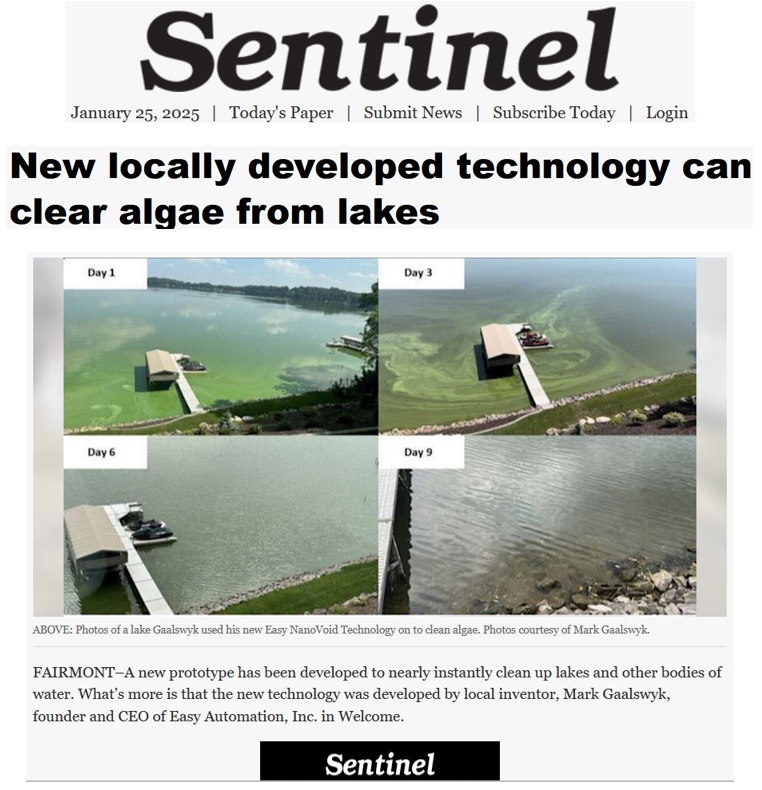 NanoOilRecovery's tweet image. 🌊 Exciting news $DUTV Locally developed tech featured in the Fairmont Sentinel can now clear algae from lakes, improving water quality and ecosystems. A game-changer for sustainability and environmental health! 🌱

Read more: fairmontsentinel.com/news/local-new…

#CleanWaterSolutions #Stocks…