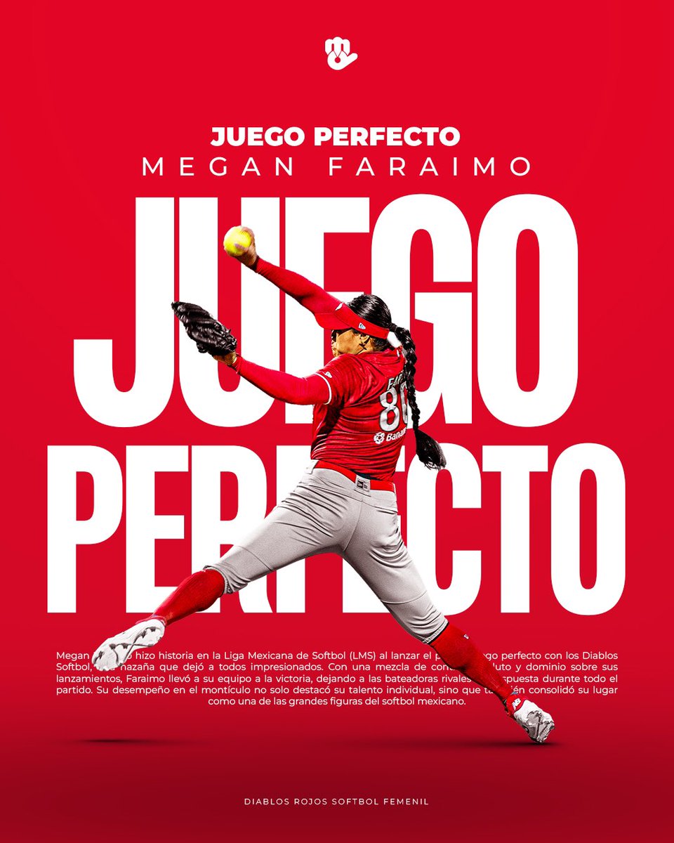 Una noche histórica para nuestra organización, Diablos Rojos del México 👹 El primer juego perfecto en la historia de la <a href="/LigaMexSoft/">Liga Mexicana de Softbol</a> viene directamente del infierno, Megan Faraimo hace historia 👑👹 21 jugadoras, 21 outs ¡ERES PERFECTA! <a href="/MeganFaraimo/">megz</a>