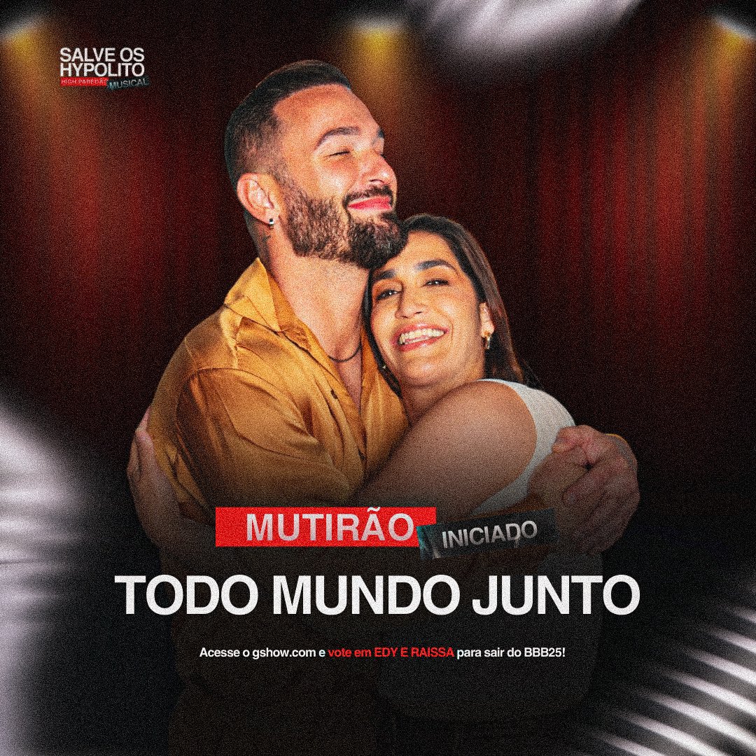 🤸‍♂️ MUTIRÃO TODO MUNDO JUNTO FEAT <a href="/diego_hypolito/">Diego Hypolito 🤸‍♂️</a> INICIADO 🤸‍♂️

🗳️ A cada 10 votos em EDY e RAISSA, comente um emoji aqui.

⏰ ENCERRA ÀS 01H.

🚨 O voto é para ELIMINAR, vote em EDY e RAISSA

🎯 META: 1K
 
🔗: gshow.globo.com/realities/bbb/
 
#FicaHypolito #BBB25