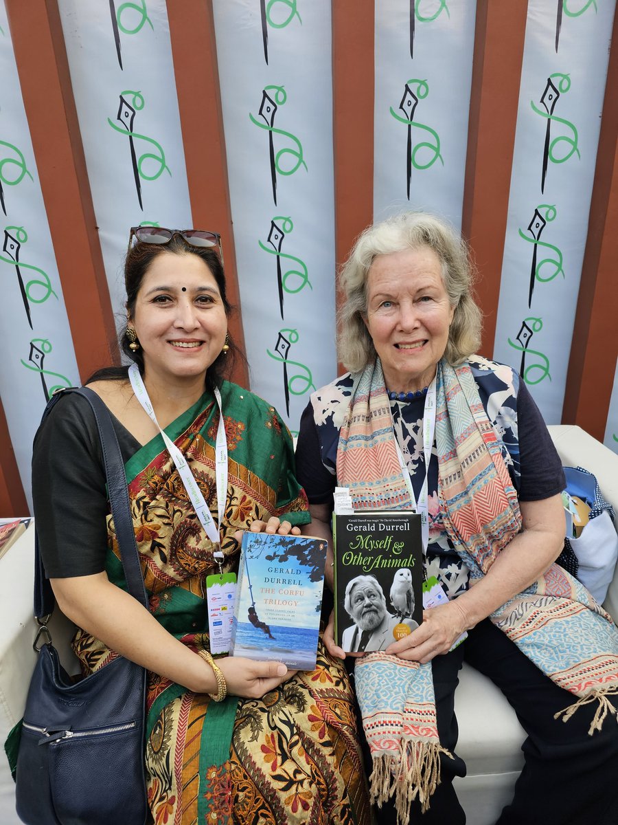 nirupamakotru's tweet photo. This is why I attend Lit fests. Where else can one meet the partner of one of your favorite authors, or a Nobel laureate whose work you admire?
Such a pleasure to listen to #LeeDurrell,wife of one of the finest conservationist-authors in English language, #GeraldDurrell, and a conservationist in her own right. Mrs Durrell had us in splits as she read out some hilarious passages from various books by the late Gerald Durrell, whose birth centenary is being celebrated this year.
Also met #EstherDuflo,joint winner of Nobel prize for Economics,2019.
Both the ladies addressed a very keen audience and I had the privilege of chatting with them one-on-one in the authors' lounge between sessions.
@itsgottobeLIT