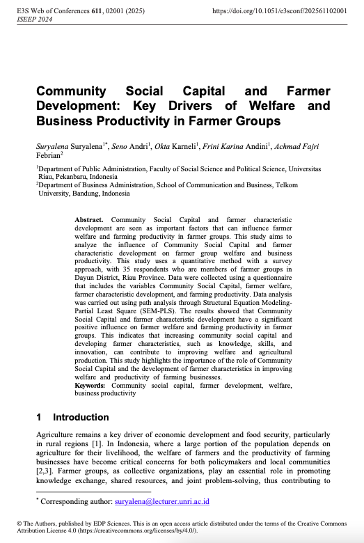 fajrife's tweet photo. Finally, dua research articles tentang Community Social Capital yang diuji dengan metode SEM-PLS, telah dipublish pada Januari 2025 oleh E3S Web of Conferences dan juga terindex #Scopus. 
Source 1: https://t.co/2Pd0S4MGGl
Source 2: https://t.co/4mnNkFc80x
#socialcapital #journal https://t.co/Ji14j9lqOh