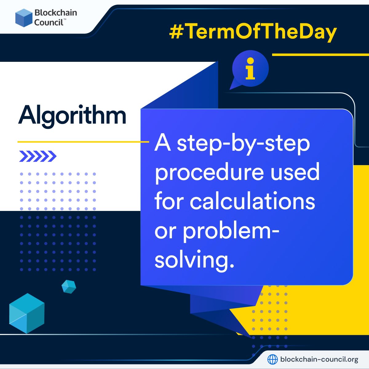 bcc_council's tweet image. 📘 Tech terms decoded!

Attention techies, it&apos;s time for #termoftheday.

Today, we are learning about: Algorithm!

#TechEducation #LearnCoding #Algorithm