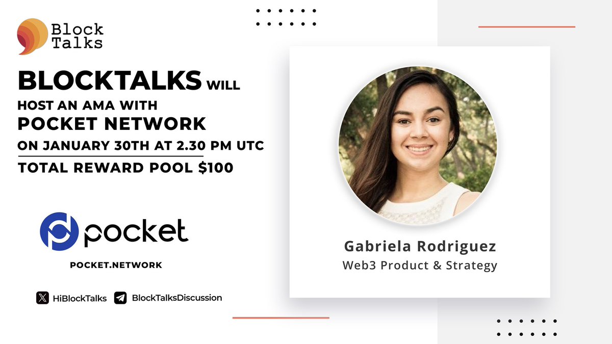 Hey Folks 🎉

BlockTalks will hold an AMA with <a href="/POKTnetwork/">POKT Network</a> on January 30th at 2.30 PM UTC in BlockTalksDiscussion 💬

Follow :
@HiBlockTalks
<a href="/POKTnetwork/">POKT Network</a> 

Like, Retweet &amp; comment your question below. (Please don't tag anyone in your question. Maximum 3 questions each user)