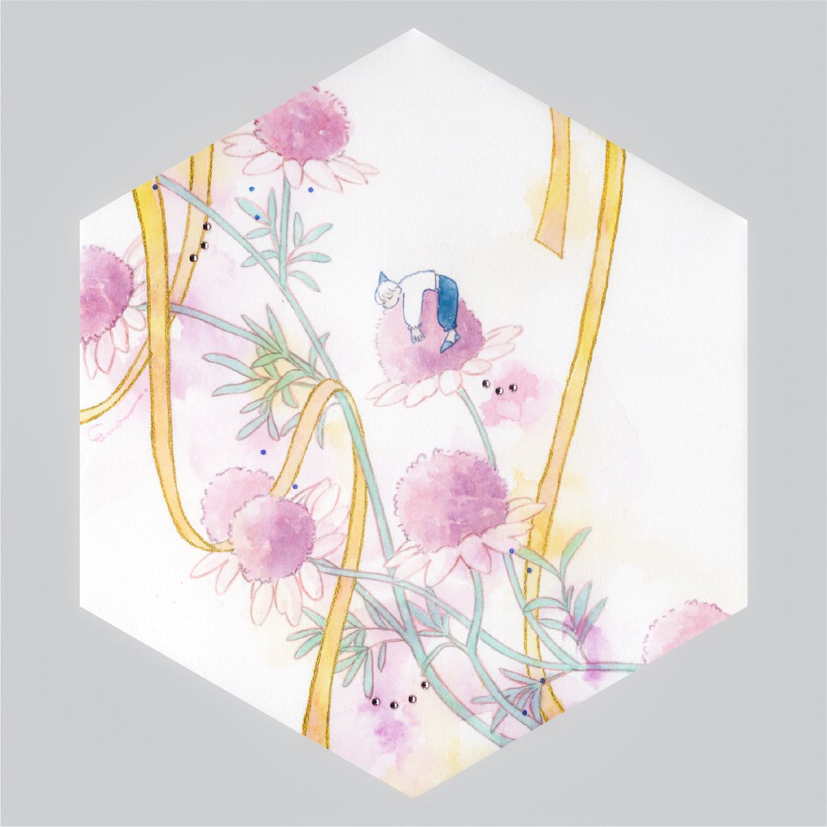 「カモミール/桃 花言葉「逆境に耐える」」|ヲノダ エマのイラスト