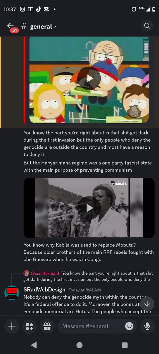 MUmucyaba's tweet photo. I am now done with the "Canadian" discord of the @ACPMain. Their apologia for Kagame is outrageous. Not only do they have no qualms about glorifying a genocidal maniac and puppet of the West in Africa, they'll also shamelessly call my family war criminals. 1/ https://t.co/4TkMZHBJ39