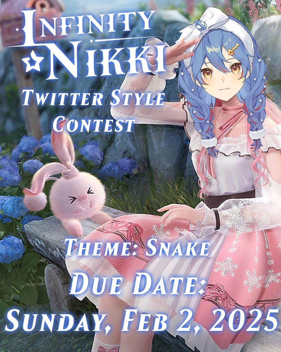 fukahire_mizumi's tweet photo. ✨Infinity Nikki Style Contest✨
Hello Stylists, I will be hosting a contest and will pick the winner on stream - Feb 2, 2025
🩵Duration: Jan 26 - Feb 2
🐍Theme: Snake
🎁Prize: $20 for Stellarites
#InfinityNikki
↓Read the rules in the graphics below! Good luck & have fun!↓ https://t.co/pcvhIYWgCi