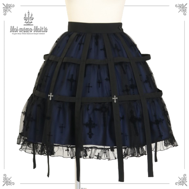 ｛美品｝モワティエ♡十字架フロッキー鳥籠スカート USED】十字架フロッキー鳥籠スカート(黒×黒) | Moi-même-Moitié