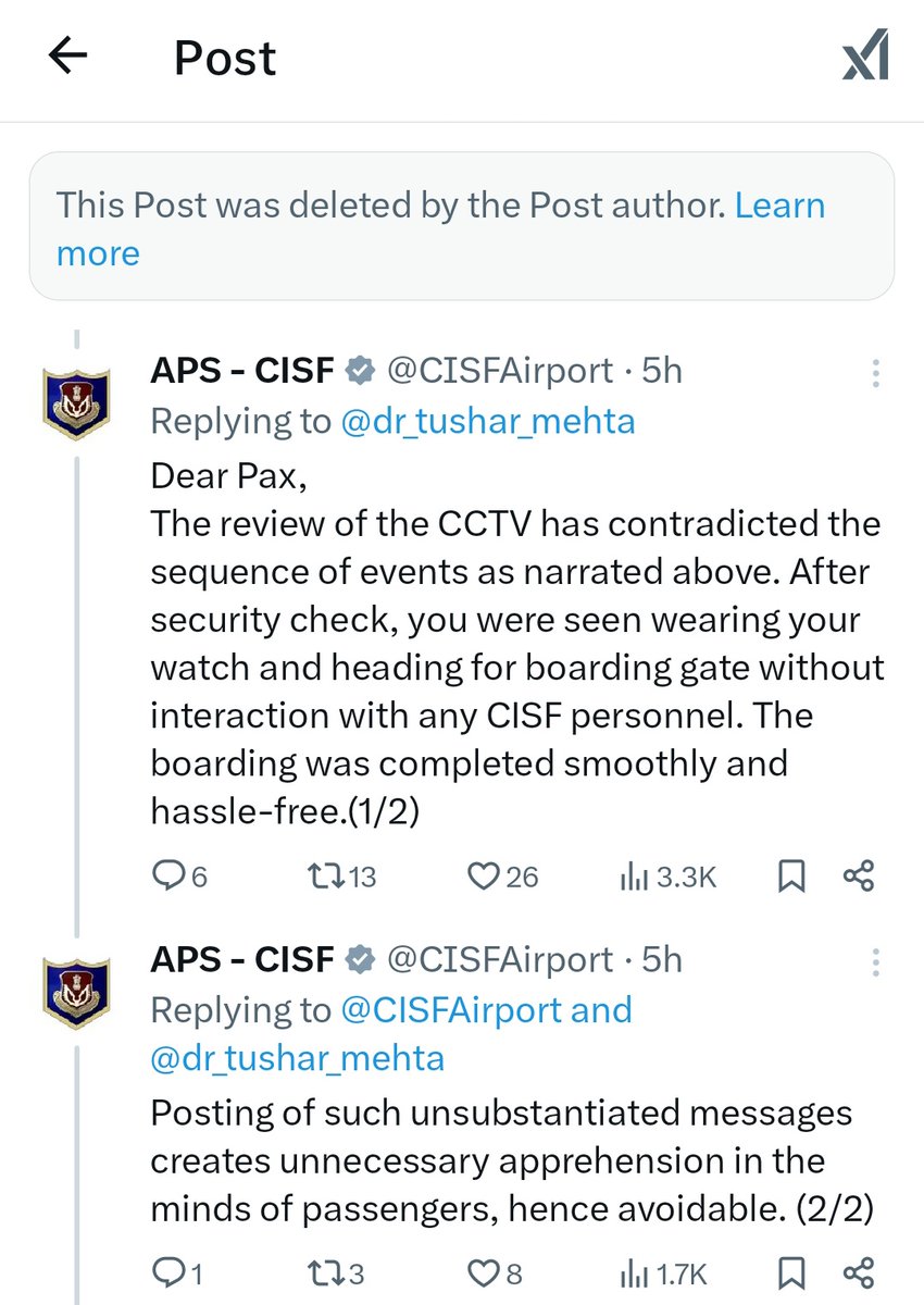 PuneetVuneet's tweet photo. Dr. Tushar Mehta, a liar and hate monger, spread the false claim that a Muslim stole his watch and that the CISF helped the thieves. His tweet received hundreds of thousands of views before he got caught red-handed and deleted his account. Is there no punishment for such a crime? https://t.co/ApkX1NlfVV