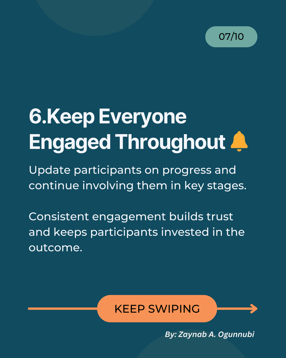 slimfit_zee's tweet photo. 6️⃣Keep the Energy High!
Engagement is everything. Use activities and prompts to keep participants motivated and involved.

#ux #research #uxr #uxresearch #researchmethods #participatorydesign #uxresources #researchtips #userexperience #uxdesign #designworkshops #SuccessTips https://t.co/ak32RCm9hJ