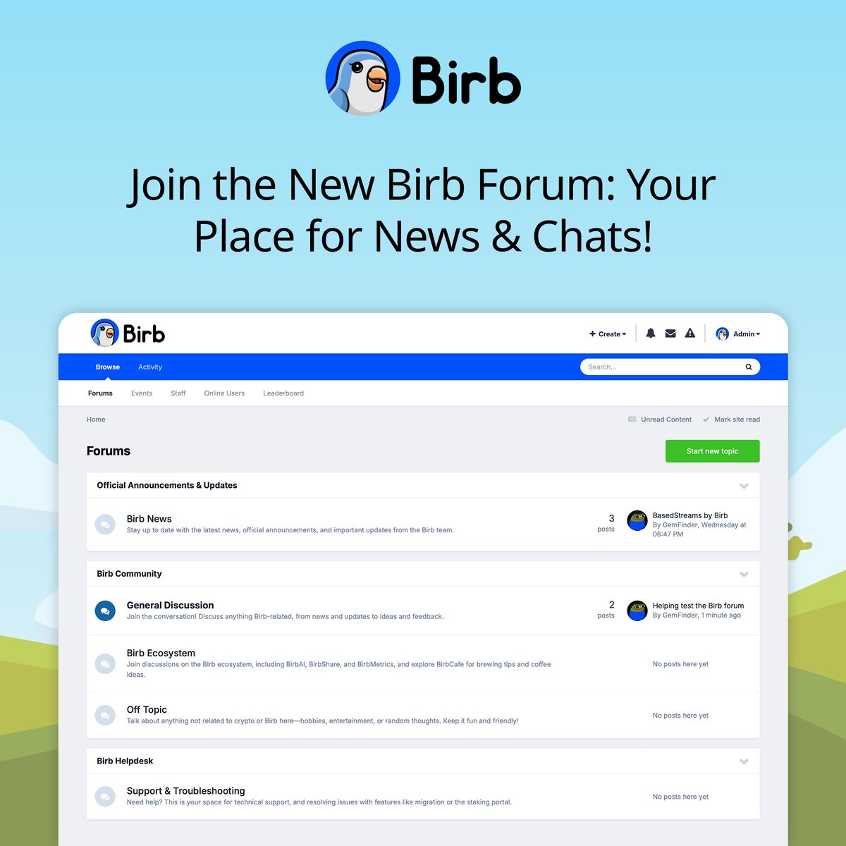 BirbDefi's tweet image. We’ve launched the Birb Forum at forum.birb.com! 💬

A forum offers a more organized space for important info, news, and updates—perfect for complementing our community chats on Telegram!

👉 Join the forum today! 🗨️

#BaseBlockchain $BIRB
