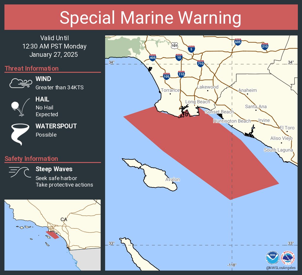 Special Marine Warning including the Inner waters from Point Mugu to San Mateo Pt. CA including Santa Catalina and Anacapa Islands until 12:30 AM PST