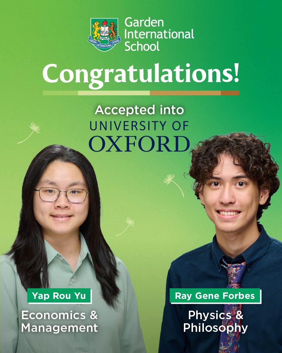 gismalaysia's tweet photo. Congratulations to Yap Rou Yu & Ray Gene Forbes on their acceptance to the #UniversityofOxford! 🎓
We are extremely proud of you as you start this new chapter filled with amazing opportunities and wonderful experiences!
#GISMalaysia #WeAreGIS #GISLearning #Oxford #ALevels https://t.co/y18G9ZfB4y