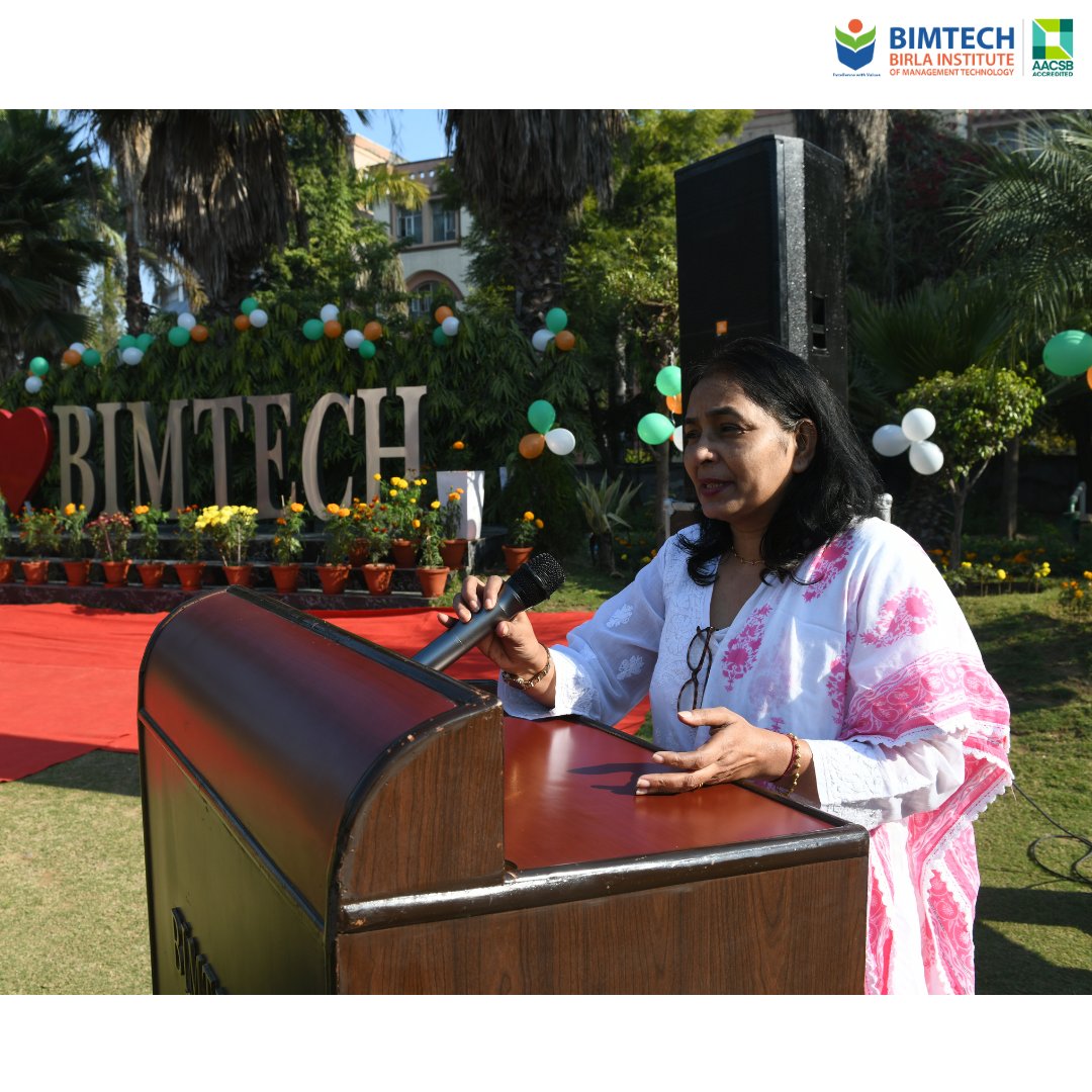 BIMTECHNoida's tweet image. Birla Institute of Management Technology (BIMTECH) celebrated Republic Day with fervor! 

Dr. Prabina Rajib, our Director, hoisted the Indian flag, emphasizing the alignment of BIMTECH's progress with the nation's growth. 

#RepublicDayIndia #BIMTECH