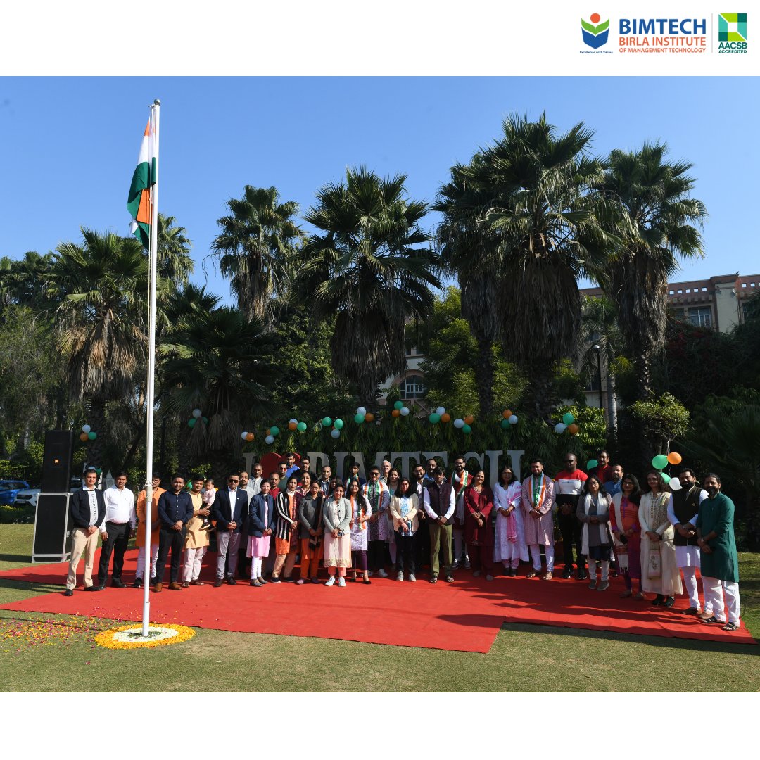 BIMTECHNoida's tweet image. Birla Institute of Management Technology (BIMTECH) celebrated Republic Day with fervor! 

Dr. Prabina Rajib, our Director, hoisted the Indian flag, emphasizing the alignment of BIMTECH's progress with the nation's growth. 

#RepublicDayIndia #BIMTECH