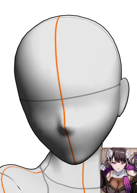 ❶参考画像から髪の流れかた見る
❷大まかな流れを書く
❸大まかな流れのレイヤーを
薄くして参考にしながら切れてる部分など修正
小物(角)を描く 