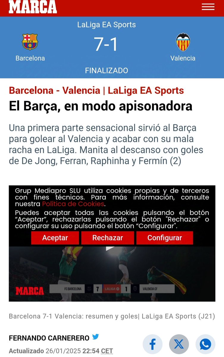 A Fernando Carnerero (Marca), en un primer momento, le pareció una brillante idea titular "La Aemet no detectó al 'huracán' Barça" tras la victoria culé. Después modificó el titular, aunque la huella perdura en búsquedas por navegadores. 

Con lo vivido en Valencia, poco tacto.