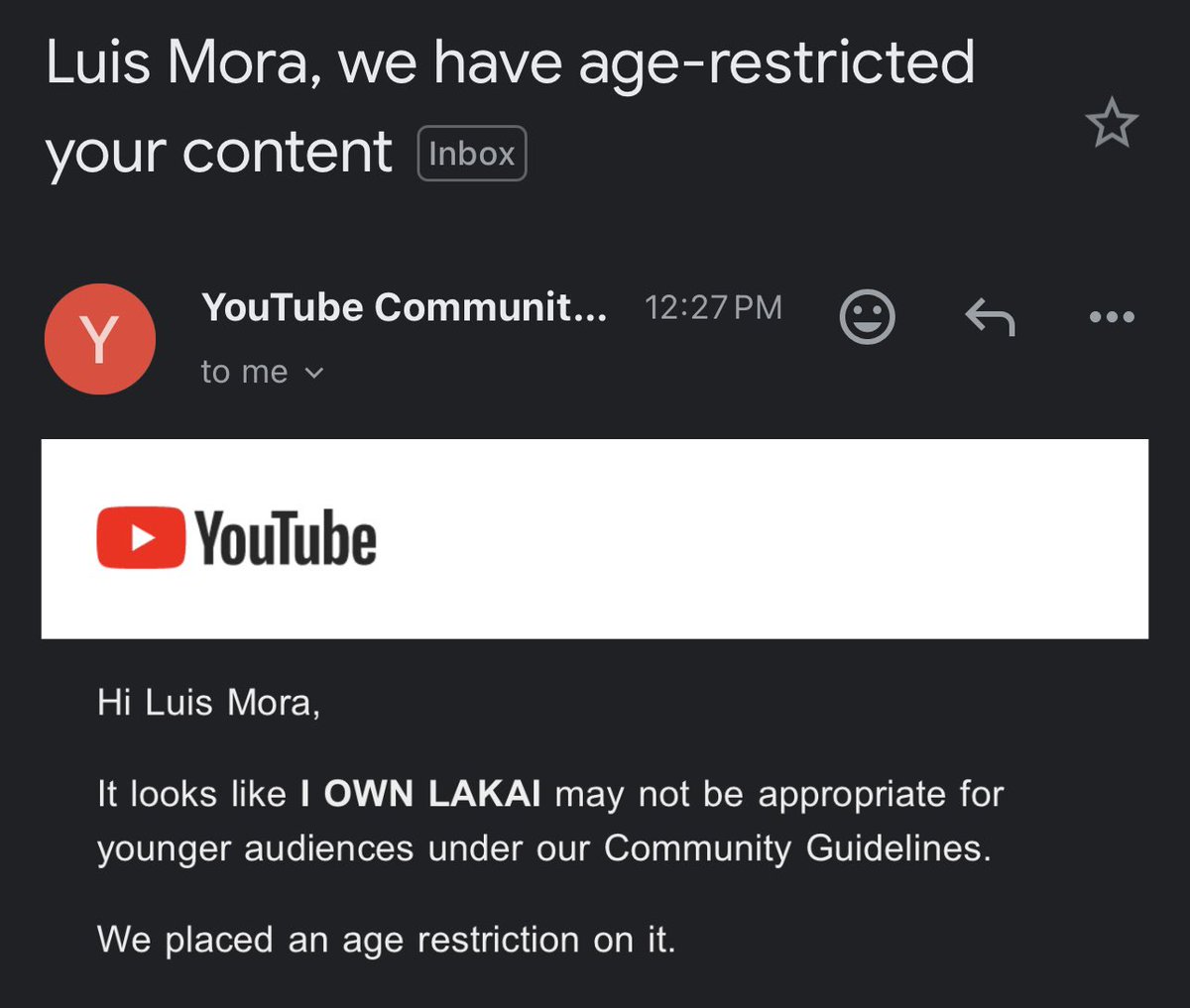 LuisMoraVids's tweet photo. My last video was age restricted by YouTube and I wanted to see if it’s possible for anyone that has a connection to YouTube or works at YouTube to help me get this age restriction cleared? it’s an important video so It would really help to get this fixed. @YouTube Please help https://t.co/41gTDM52MX