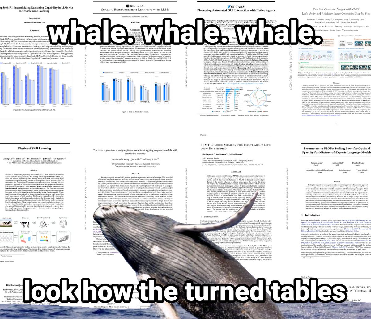 🚨This week's top AI/ML research papers:

- DeepSeek-R1
- Kimi k1.5
- UI-TARS
- Can We Generate Images with CoT?
- Physics of Skill Learning
- Test-time regression
- SRMT
- Scaling Laws for Optimal Sparsity for MoE LMs
- Distillation Quantification for LLMs
- Autonomy-of-Experts