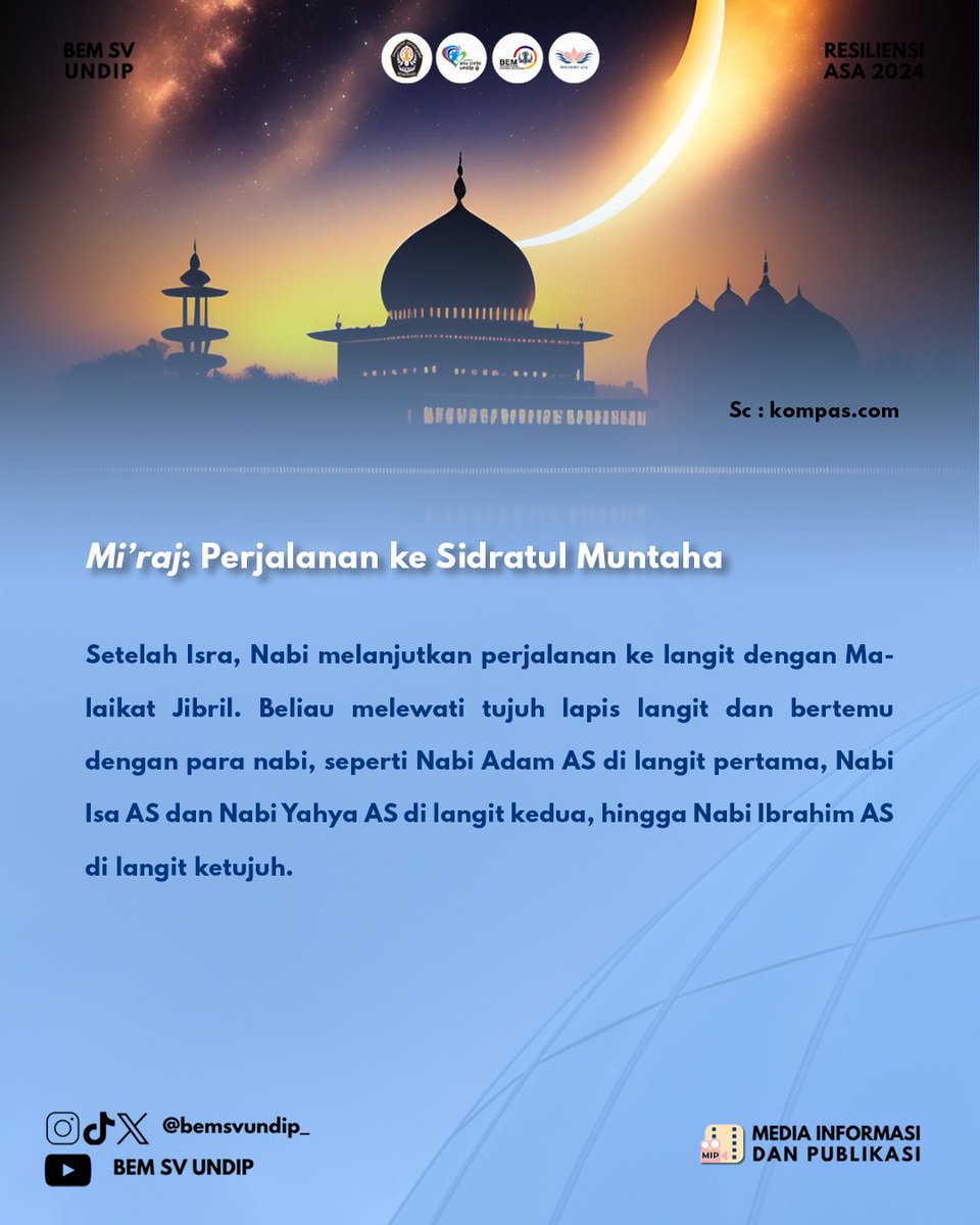 bemsvundip_'s tweet photo. 🌌 Selamat Memperingati Isra Mi'raj 1445 H 🌌

Halo, Voks!
Isra Mi’raj adalah perjalanan luar biasa Nabi Muhammad SAW yang membawa pesan penting tentang keimanan dan pengabdian kepada Allah SWT. https://t.co/wx4nFvCV9E