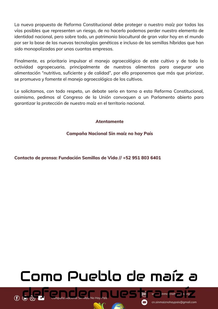 Como parte de la Campaña Nacional <a href="/cnsmnhpmx/">Sin Maíz No Hay País</a> nuestro colectivo se suma a la lucha por el rescate de nuestros maíces nativos, presidenta, en la 4T mandamos obedeciendo al Pueblo <a href="/Claudiashein/">Claudia Sheinbaum Pardo</a>, confiamos en palabra

#SoberaníaAlimentaria
#TransiciónAgroecológica
#JuventudSostenible