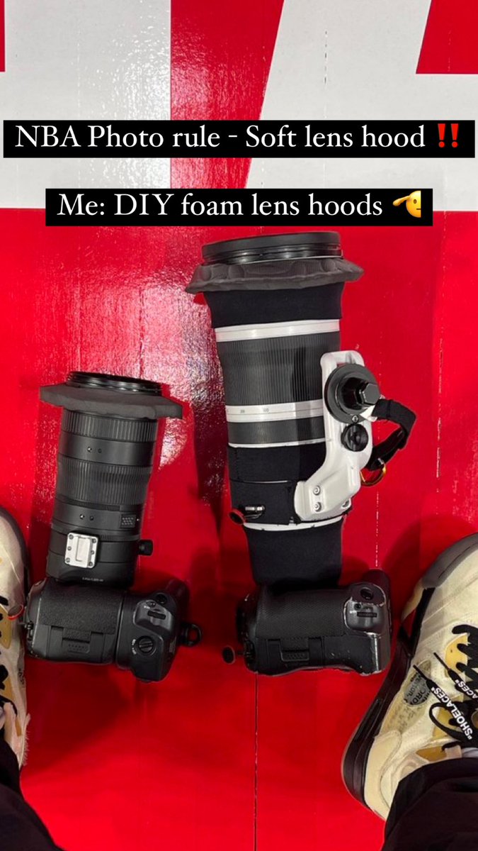 HowLao's tweet photo. NBA photo rule = soft or rubber lens hood when shooting on the court.

I ended up making my own for about .50 per.

BUT it doubles as a bumper for when I switch cameras, sometimes that camera hits the court kinda hard 🙃 https://t.co/Umwdukf8RG
