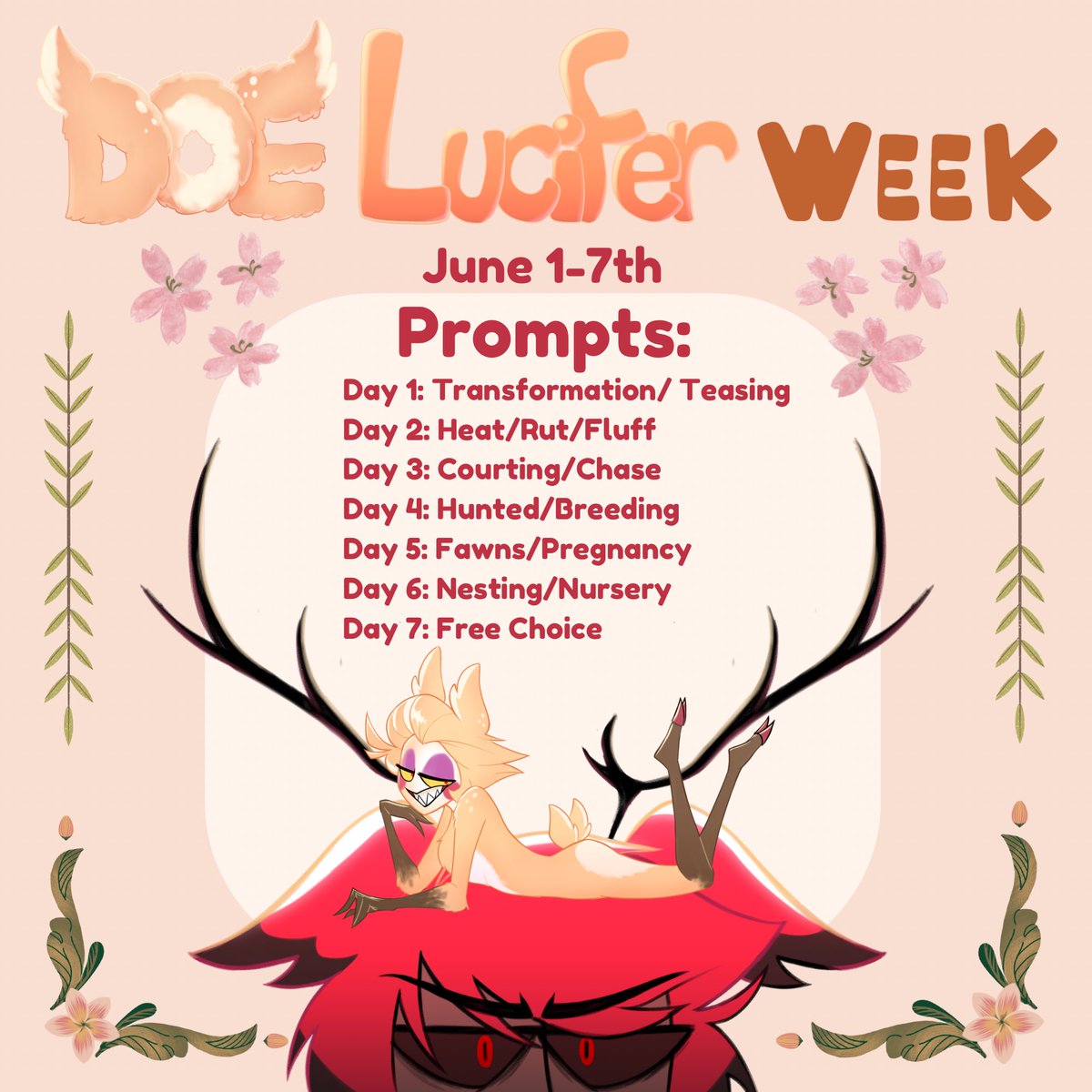 THAT’S RIGHT BITCHEEES
@angry_kiwis and I are honored to host
The #DOELUCIFERWEEK2025  
The week were Lucifer is a little tease and Alastor is angrily horny #radioapple 
(Layout by:<a href="/boca_al_lupo/">🍀Into the Wolf’s Mouth🍀</a>)