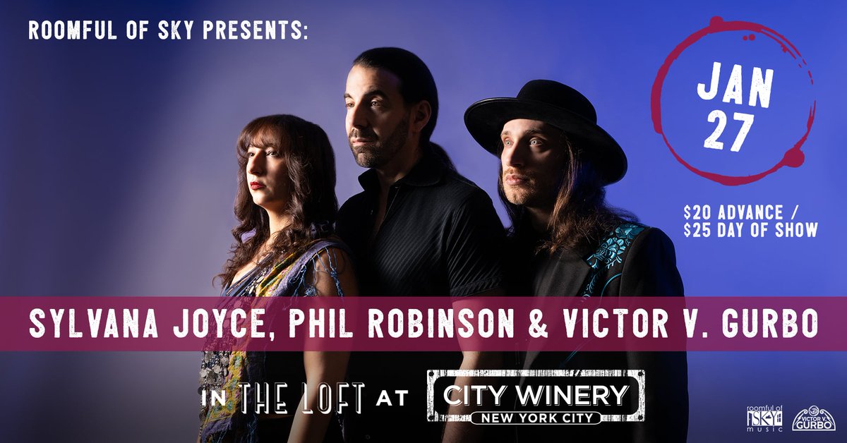Roomful of Sky Music (@roomfulofsky) on Twitter photo TICKETS ON SALE NOW!! 🔥🔥
Mon 1/27 - The Loft at City Winery NYC
Sylvana Joyce + Phil Robinson + Victor V. Gurbo
citywinery.com/new-york-city/…
#NewShowAlert <a href="/sylvana_joyce_/">Sylvana Joyce</a> <a href="/PhilRobinsonNYC/">Phil Robinson</a> <a href="/VictorVGurbo/">Victor V. Gurbo</a> <a href="/CityWineryNYC/">City Winery</a> <a href="/RoomfulOfSky/">Roomful of Sky Music</a> TICKETS ON SALE NOW!! 🔥🔥
Mon 1/27 - The Loft at City Winery NYC
Sylvana Joyce + Phil Robinson + Victor V. Gurbo
citywinery.com/new-york-city/…
#NewShowAlert <a href="/sylvana_joyce_/">Sylvana Joyce</a> <a href="/PhilRobinsonNYC/">Phil Robinson</a> <a href="/VictorVGurbo/">Victor V. Gurbo</a> <a href="/CityWineryNYC/">City Winery</a> <a href="/RoomfulOfSky/">Roomful of Sky Music</a>