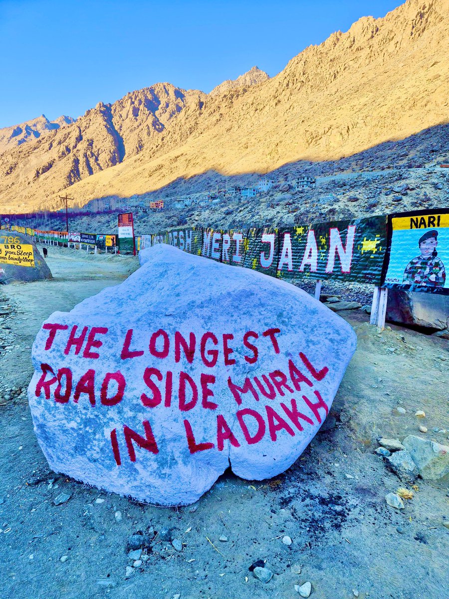 firefurycorps's tweet photo. #RepublicDay2025 

“Kargil Kaleidoscope: Ladakh's Longest Roadside Artistic Mural Unveiled on Republic Day”

On RepublicDay, Indian Army unveiled #KargilKaleidoscope transforming a 600m stretch of NH 1A into Ladakh’s longest roadside mural—a stunning tribute to art, culture and sustainability!

Spearheaded by the Indian Army, with support from Team Stringmo, BRO, NHIDCL- National Highways & Infrastructure Development Corporation and civil administration, the mural reused over 600 discarded coal tar barrels from Zanskar Valley. These recycled canvases now depict Kargil’s rich culture, national pride and environmental themes.

#KargilKaleidoscope #Sustainability
 #NationBuilding

@adgpi
 @NorthernComd_IA
@ANI
 @lg_ladakh
@prodefleh