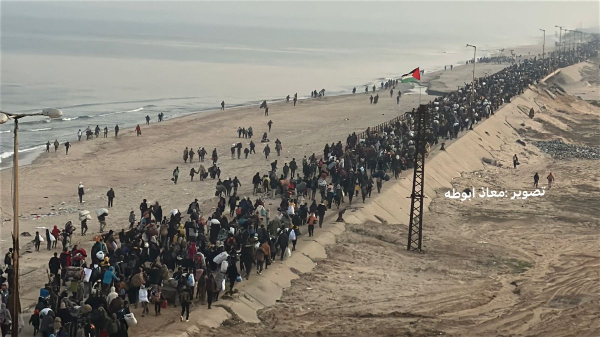 بدأت عودة النازحين عبر ممر نتساريم الى شمال قطاع غزة /الله أكبر الله أكبر