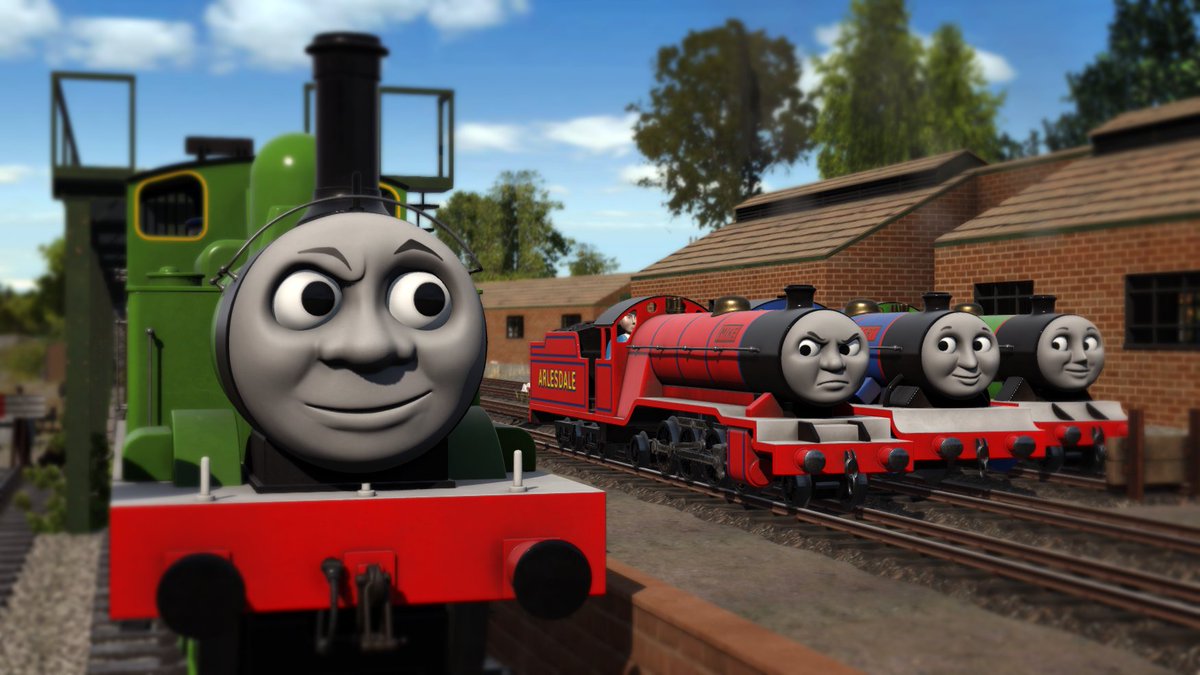 thewholeboy's tweet photo. "Your line used to be run by other engines," said Oliver. "They were bigger than you but smaller than us."

"Yer foolin'," Mike replied.

"It's true," Oliver laughed. "Perhaps you will meet Duke one day."

"There's a Duke on Sodor?" Bert asked innocently. https://t.co/HaKBfBA9Qp