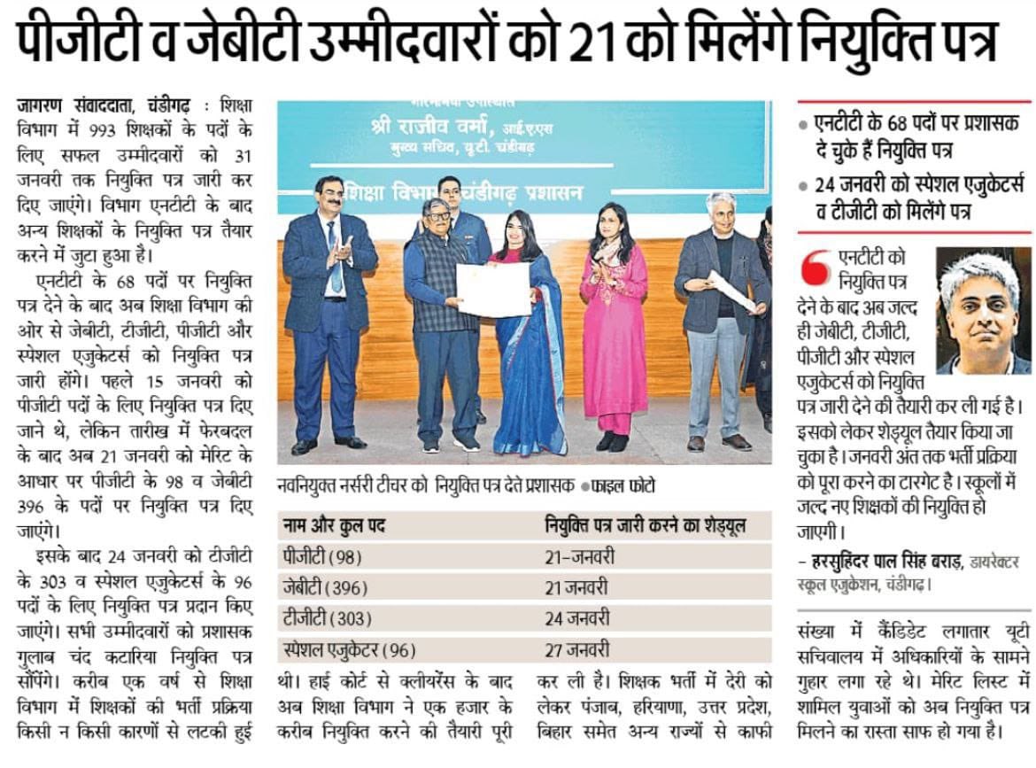 ajeetmaurya72's tweet photo. 993 में से केवल 68 NTT के पदों पर नियुक्ति देकर विभाग अपनी पीठ थपथपा रहा है। 8 जनवरी को PGT 15 जनवरी को TGT और 21 जनवरी को JBT को नियुक्तिपत्र देने के सभी वादे खोखले। @SchoolEduChd  विभाग में भटक रहे अभ्यर्थी। @Gulab_kataria @HPSBRAR  @DainikBhaskar @JagranNews @chandigarh_admn https://t.co/fCmeaOAAvn