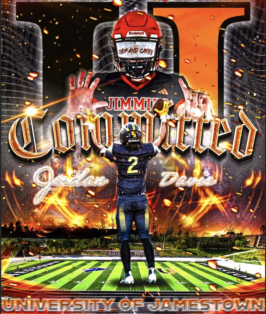 Jordan Davis (@21jtd__) on Twitter photo After a great visit up to Jamestown and a conversation with <a href="/Coach_Mistro/">Brian Mistro</a> <a href="/CoachJFlaherty/">Jacob Flaherty</a> and <a href="/CoachEricBecker/">Eric Becker</a> I am excited to announce my commitment to the University of Jamestown. I cannot be thankful enough for the time and effort my family, friends, and coaches have given me. After a great visit up to Jamestown and a conversation with <a href="/Coach_Mistro/">Brian Mistro</a> <a href="/CoachJFlaherty/">Jacob Flaherty</a> and <a href="/CoachEricBecker/">Eric Becker</a> I am excited to announce my commitment to the University of Jamestown. I cannot be thankful enough for the time and effort my family, friends, and coaches have given me.