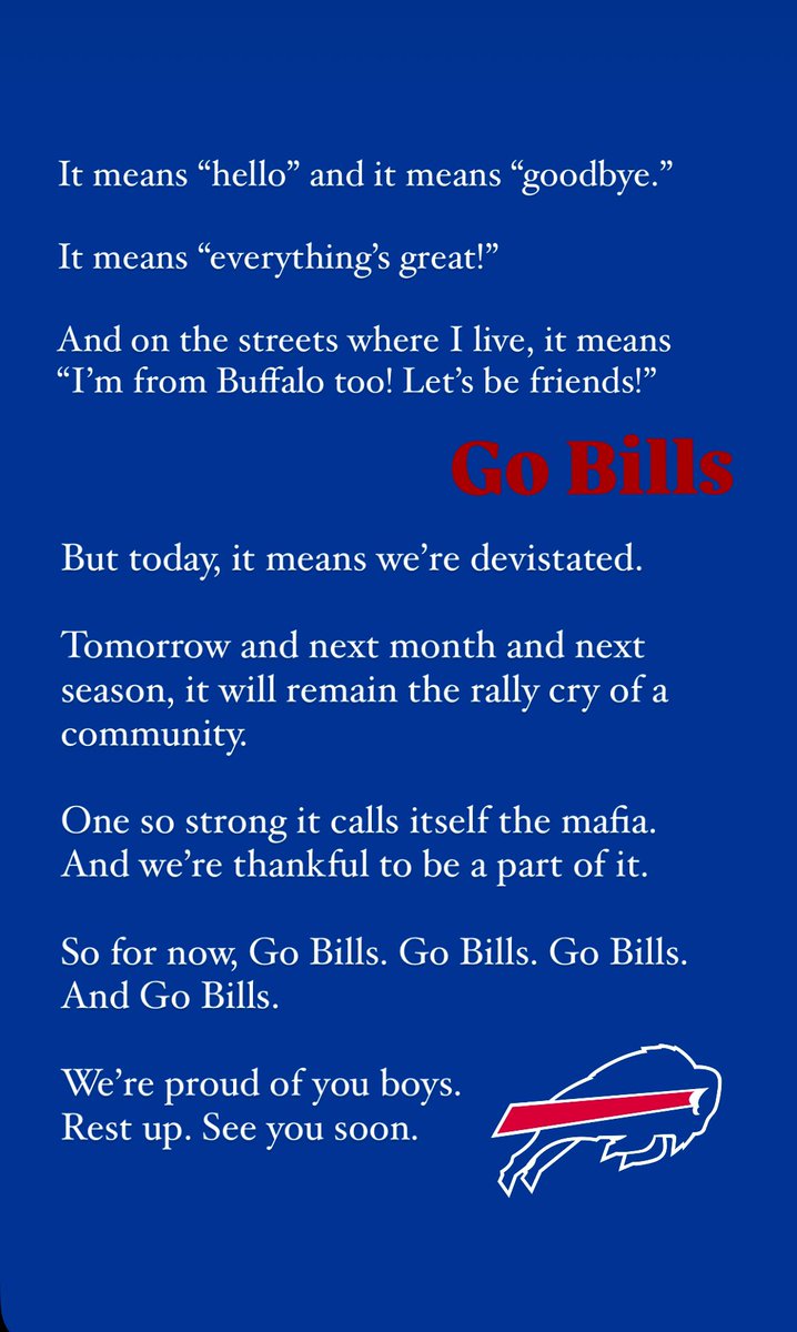 To my fellow #BillsMafia. 
Thank you <a href="/BuffaloBills/">Buffalo Bills</a>. 
Always #GoBills