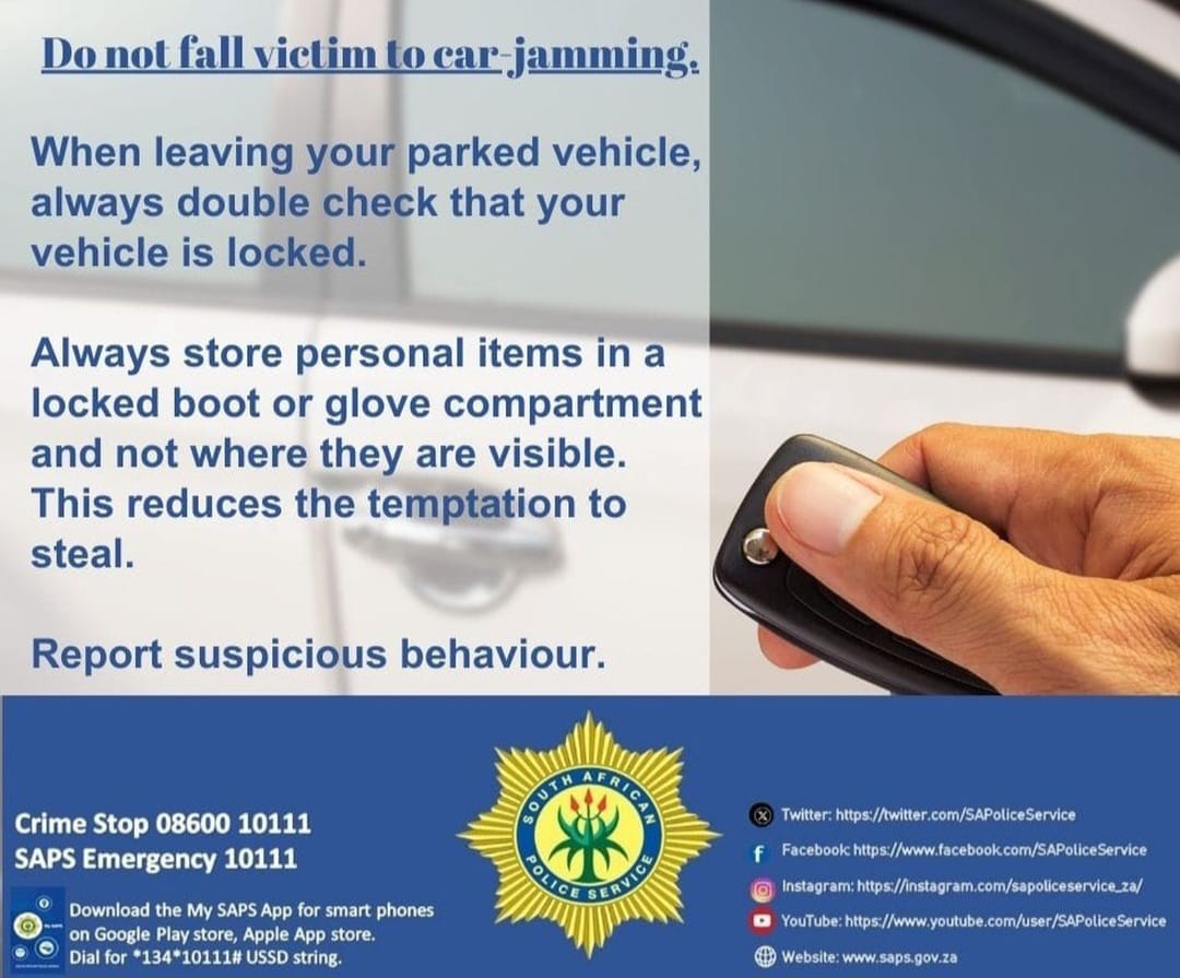 _ArriveAlive's tweet photo. How to minimise risk of car remote jamming crime in South Africa https://t.co/2aZCDxza8g #ArriveAlive #RemoteJamming #VehicleCrime @SAPoliceService https://t.co/U0j08PFCQF