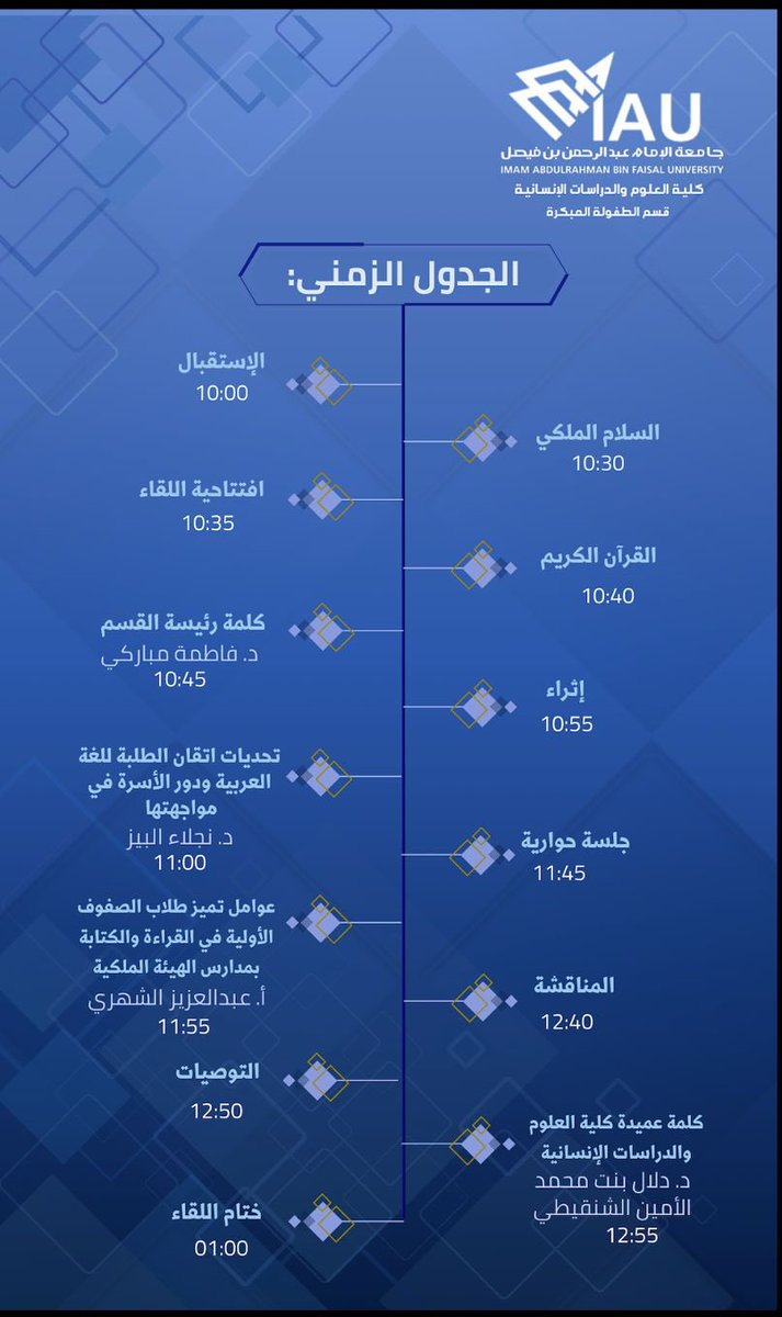 IAU_KSA's tweet photo. يسر كلية العلوم والدراسات الإنسانية التابعة لـ #جامعة_الإمام_عبدالرحمن_بن_فيصل بالجبيل ممثلة بقسم الطفولة المبكرة
دعوتكم لحضور اللقاء العلمي بعنوان:

(واقع ممارسات القراءة والكتابة بين مدارس تحفيظ القرآن الكريم والتعليم العام ) 

🗓️ يوم الثلاثاء 28 يناير 2025م
⏰ 10:00 صباحاً 
📍 كلية العلوم والدراسات الإنسانية            بالجبيل