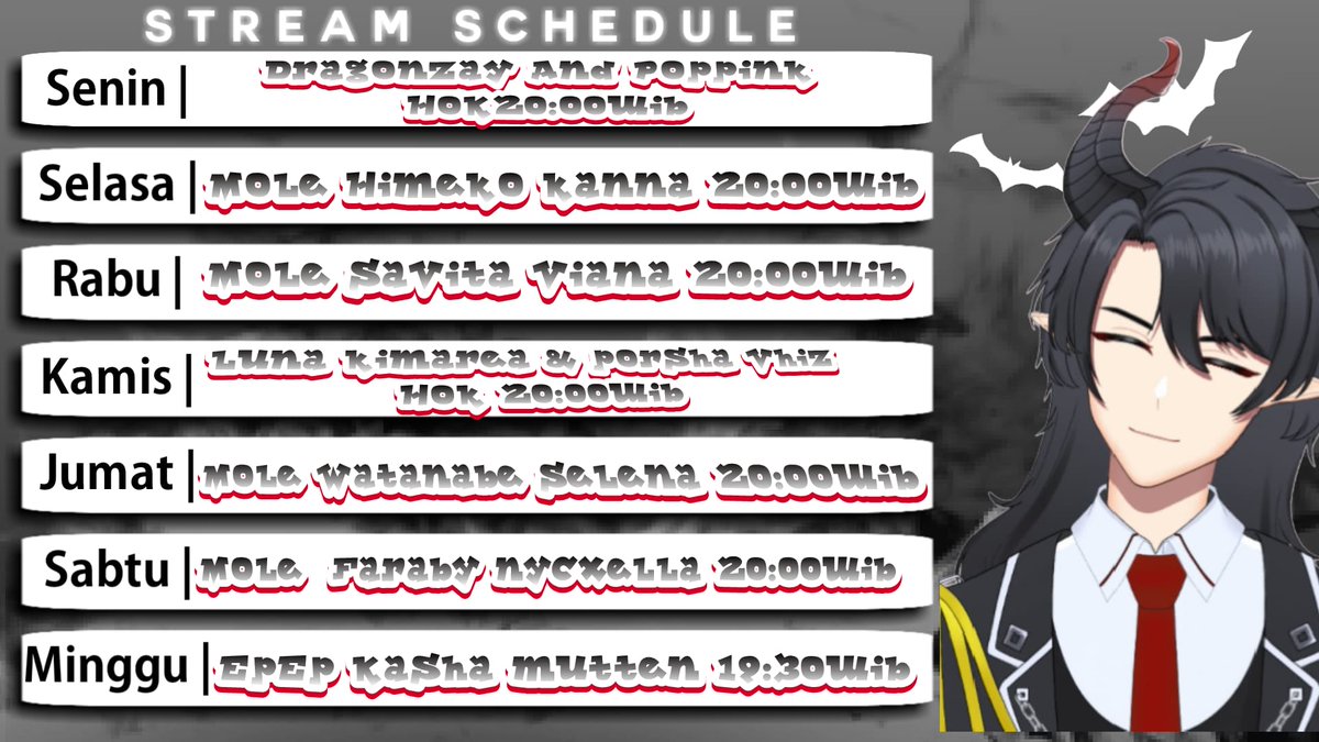 Skejul tanggal
27 Januari - 2 febuari 2024 
Siap!!! 

Update skejul guys biar tidak dibilang streamer pemalas wkwk