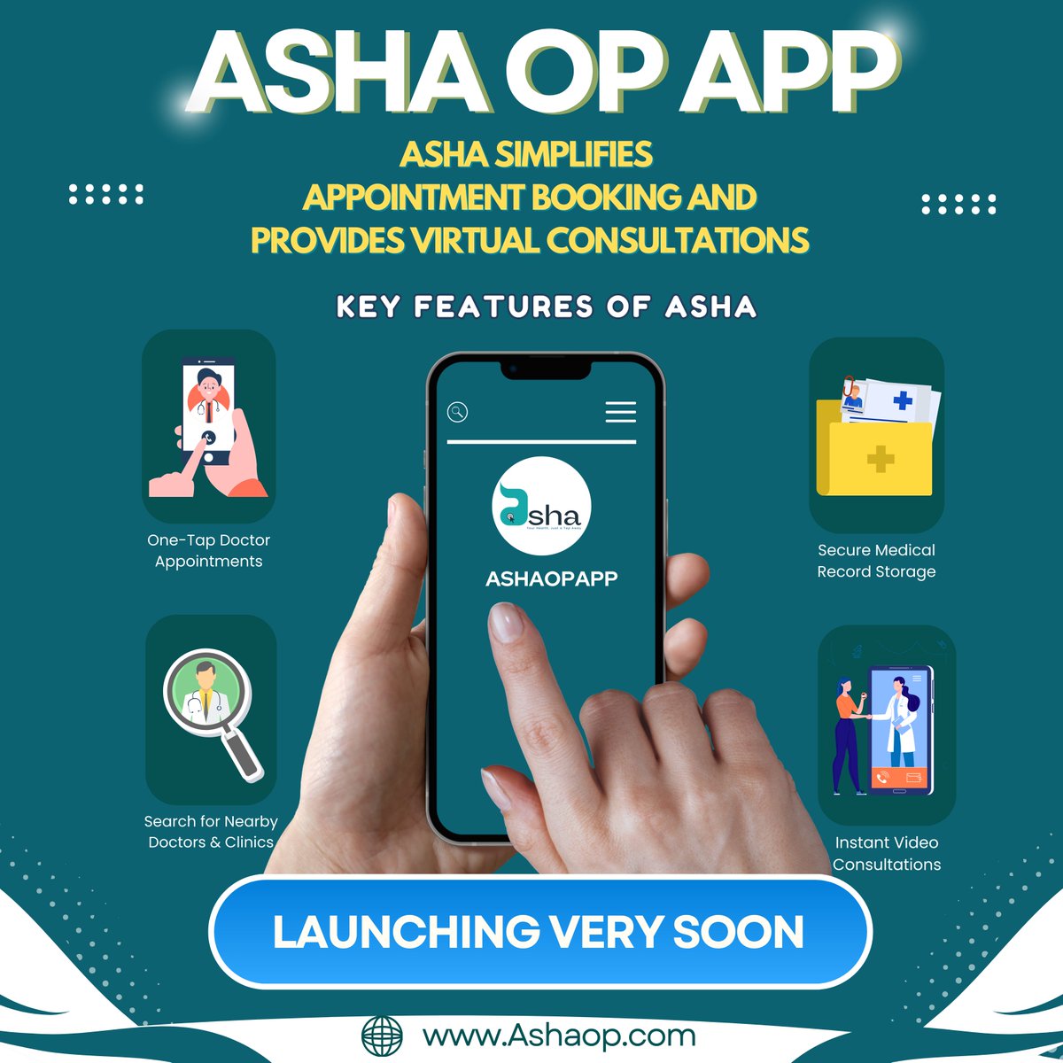 AshaOpApp's tweet photo. 🚀 Introducing Asha OP App – Your Health, Just a Tap Away! 🌟
✅ One-Tap Doctor Appointments 📅
✅ Secure Medical Record Storage 🔒
✅ Instant Video Consultations 📹
✅ Search for Nearby Doctors &amp; Clinics 🏥
Your trusted health companion is arriving soon! 
#AshaOPApp #comingsoon https://t.co/R47rsf63Dl