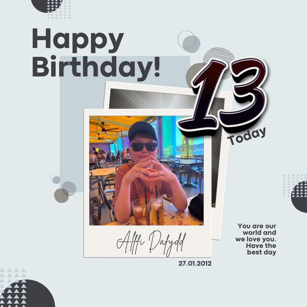 MeTheWifePod's tweet photo. PENBLWYDD HAPUS ALFFI | 13 TODAY
13years ago today @ 13:50 you made an unexpected appearance 4 weeks early and youโve been a whirlwind since.
You make us proud everyday and we love you to the moon and back - Have the best day!
#13today #birthday https://t.co/tUaRe1PvnS