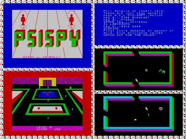 OldSchoolBooks1's tweet photo. Today's #retrogaming on the #ZXSpectrum #PsiSpy , my type of game, find your way round the maze collecting stuff. Symbol Shift is used so if emulating find that button first! https://t.co/dOKLqxg6pw